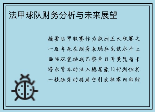 法甲球队财务分析与未来展望