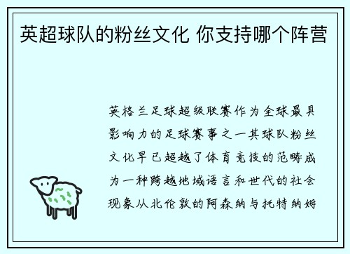 英超球队的粉丝文化 你支持哪个阵营