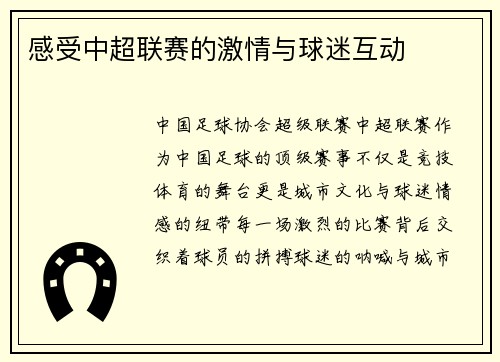 感受中超联赛的激情与球迷互动
