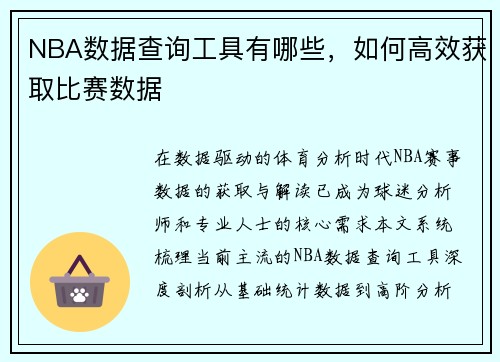 NBA数据查询工具有哪些，如何高效获取比赛数据